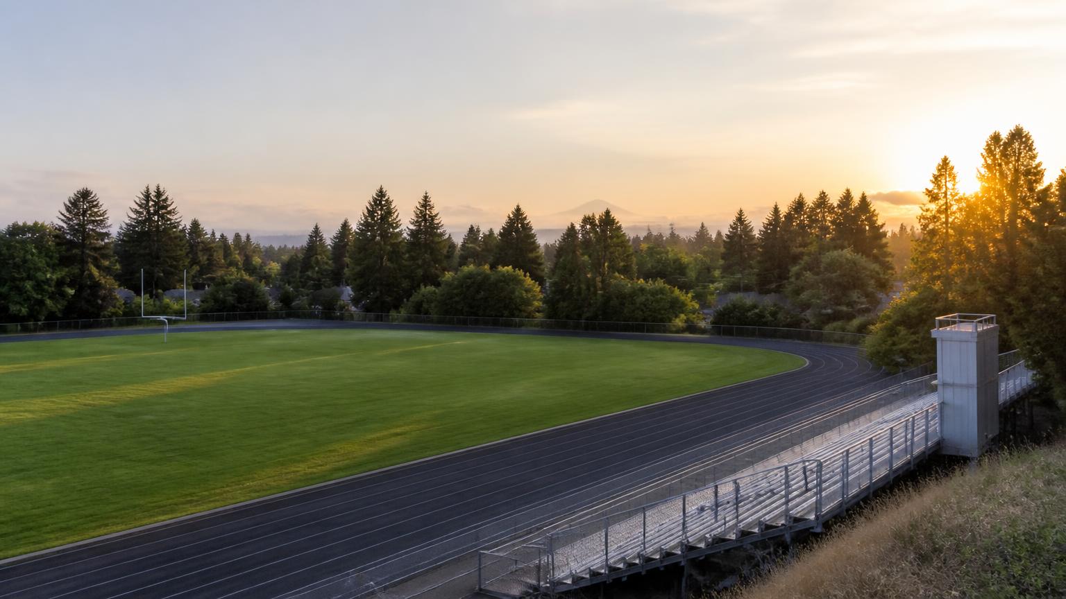 Empty high school track and athletic field at sunrise near Providence Downs, Waxhaw NC