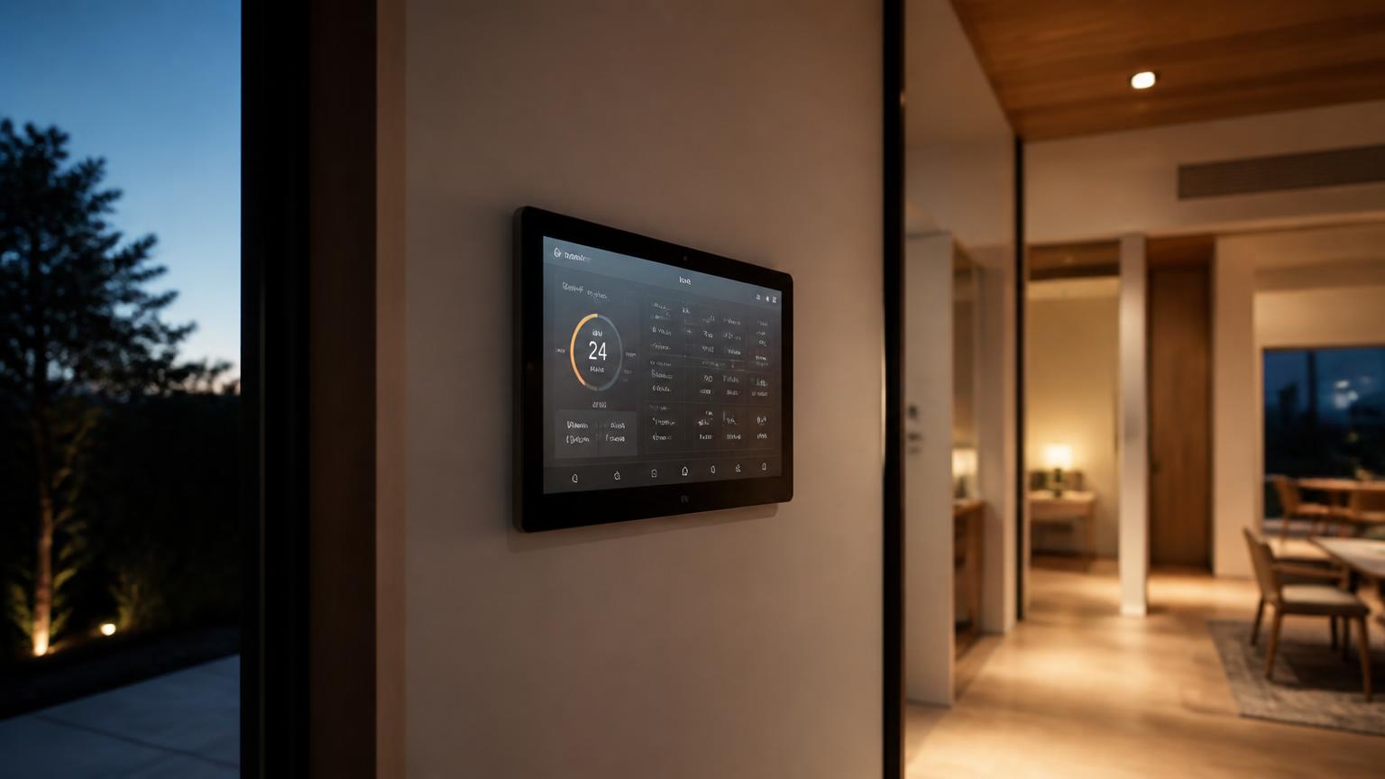 Wall-mounted smart home control panel in a Providence Downs South custom estate